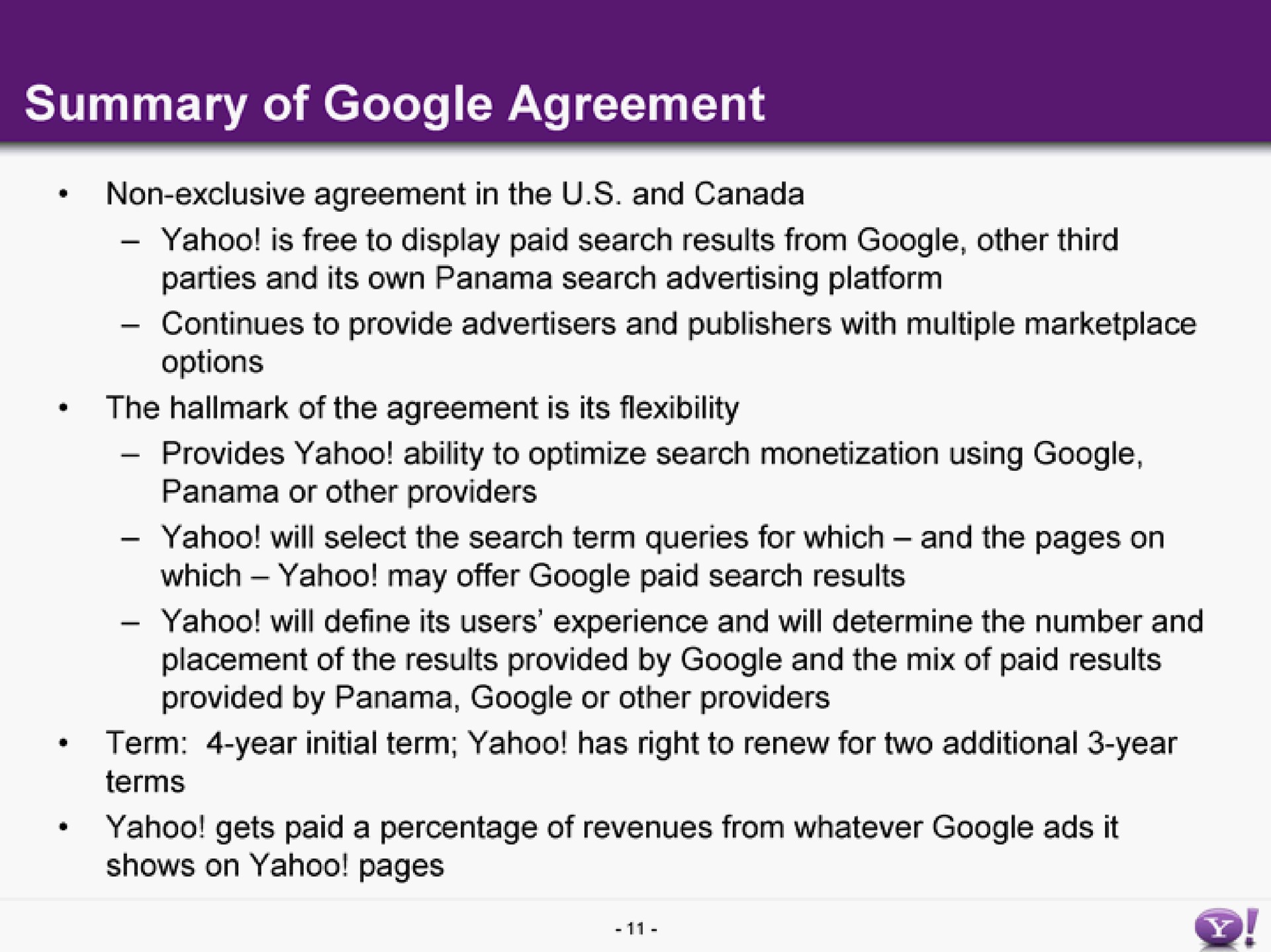 summary of agreement | Yahoo