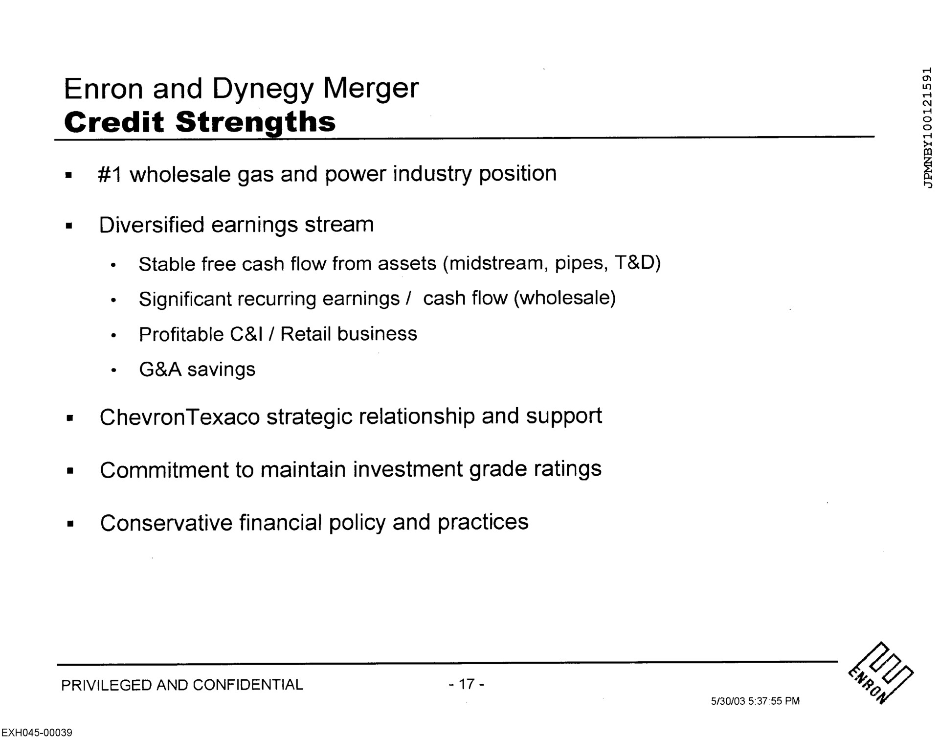 and merger credit strengths | Enron