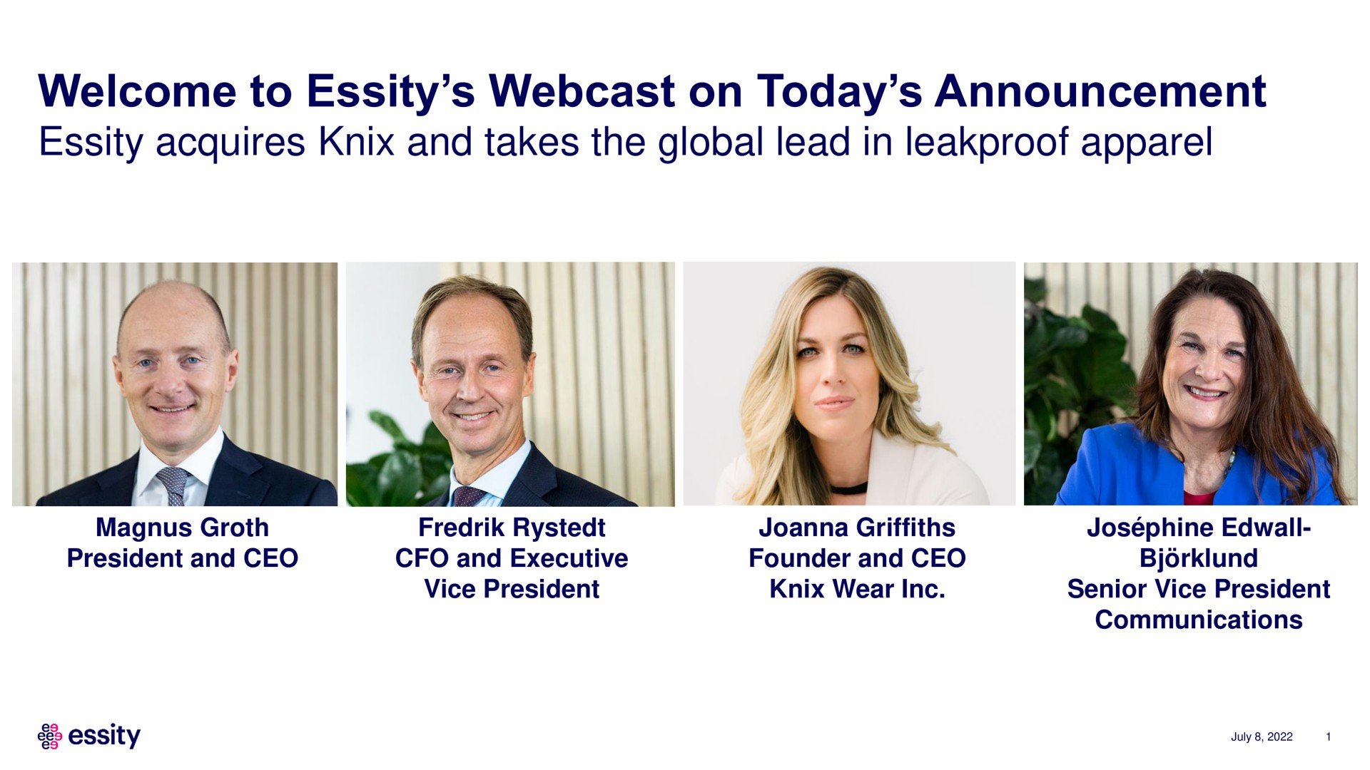 welcome to on today announcement acquires and takes the global lead in leakproof apparel | Essity