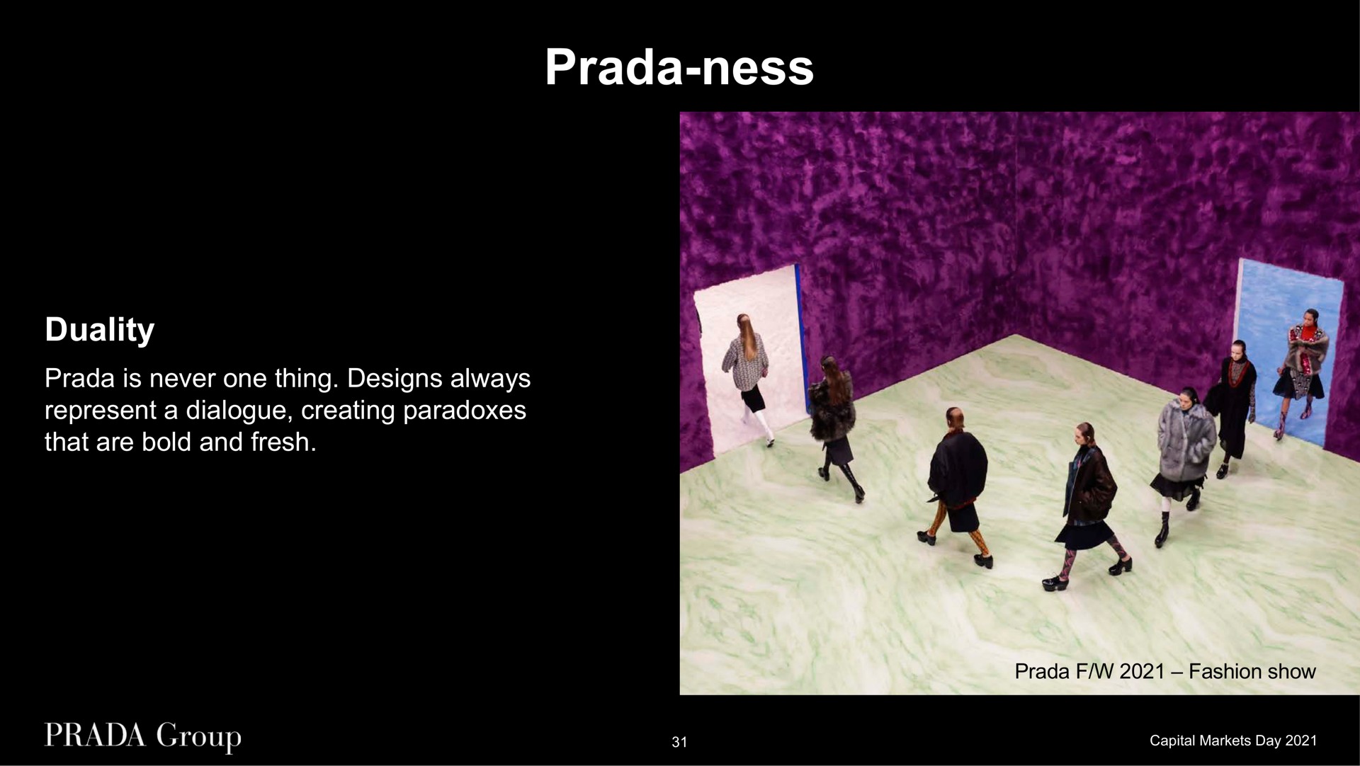 ness duality is never one thing designs always represent a dialogue creating paradoxes that are bold and fresh fashion show | Prada