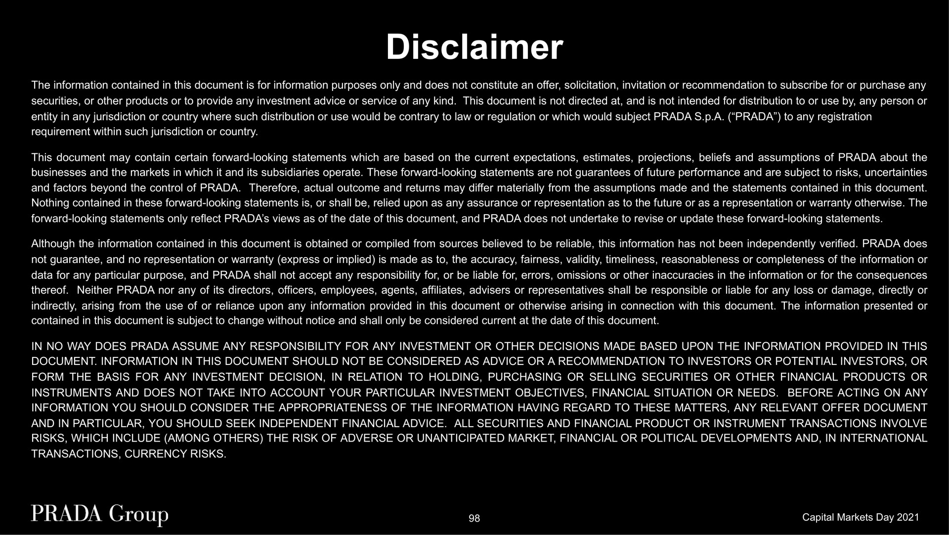 disclaimer | Prada