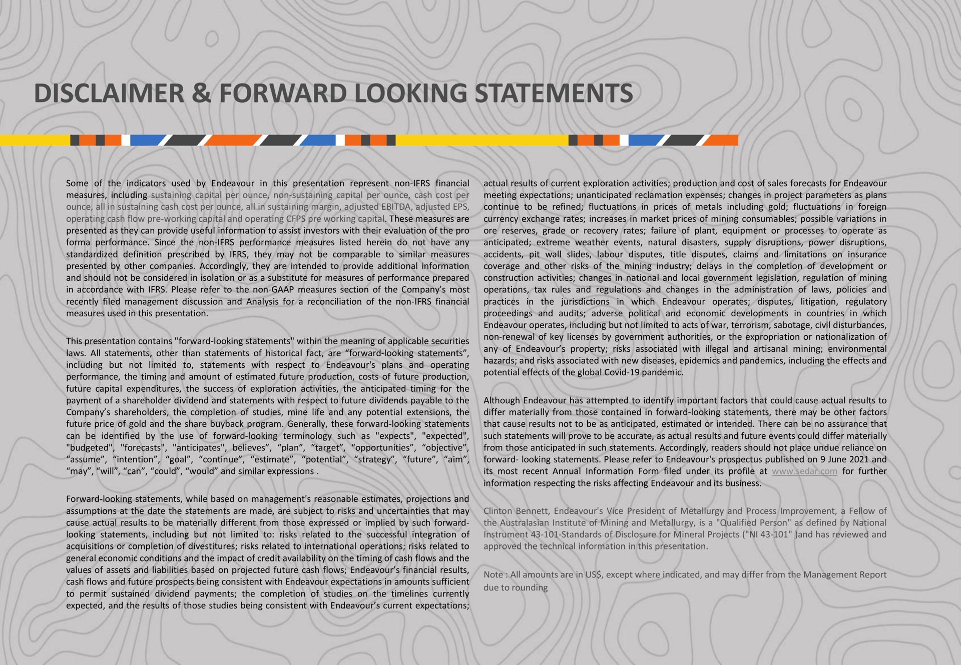 disclaimer forward looking statements | Endeavour Mining