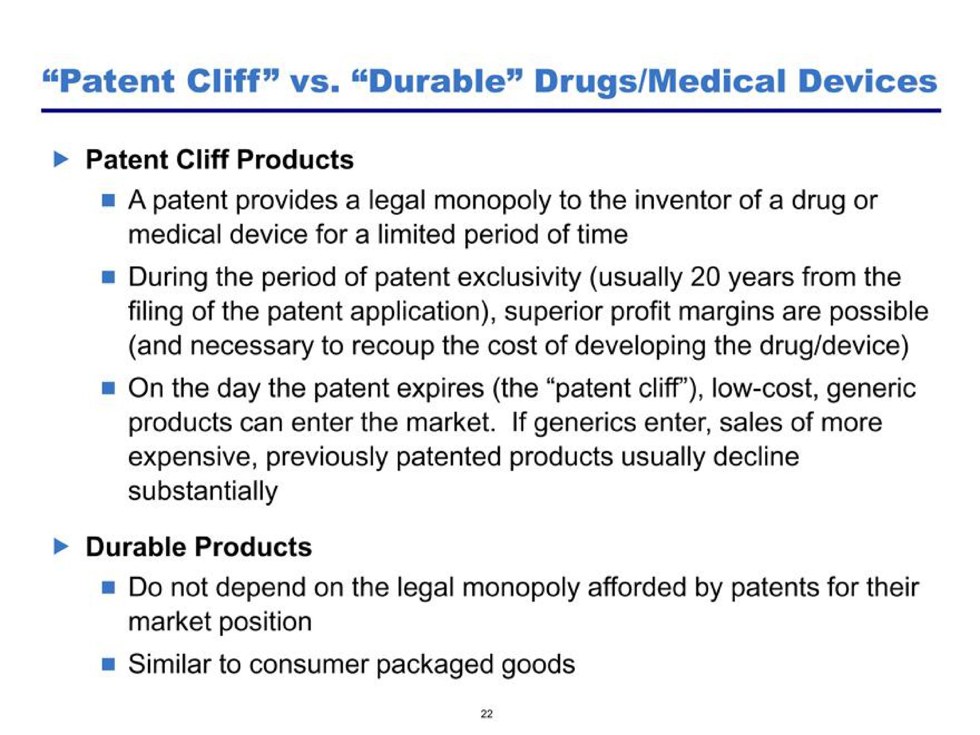 patent cliff durable drugs medical devices | Pershing Square