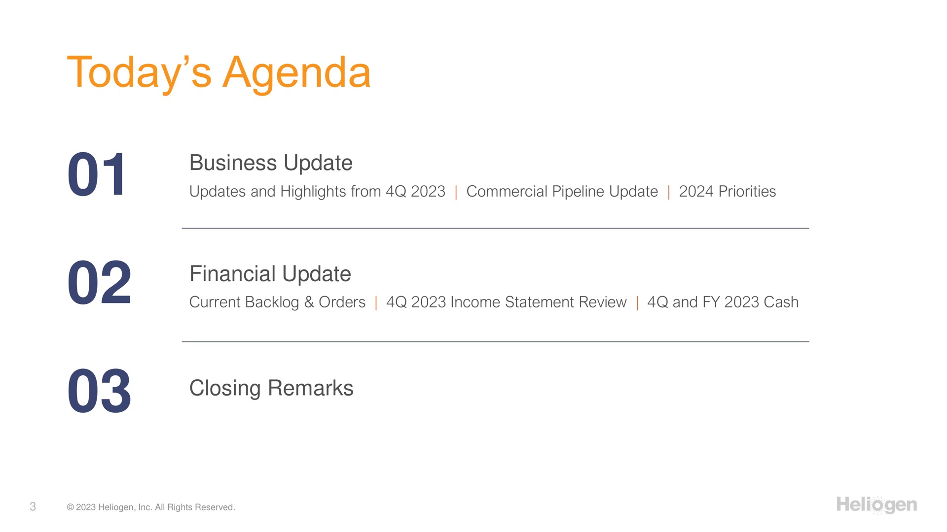 today agenda business update financial update closing remarks | Heliogen