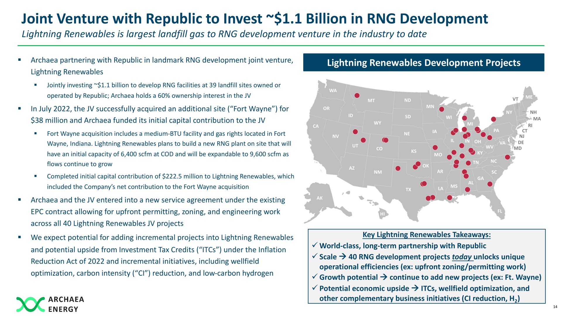 joint venture with republic to invest billion in development a | Archaea Energy