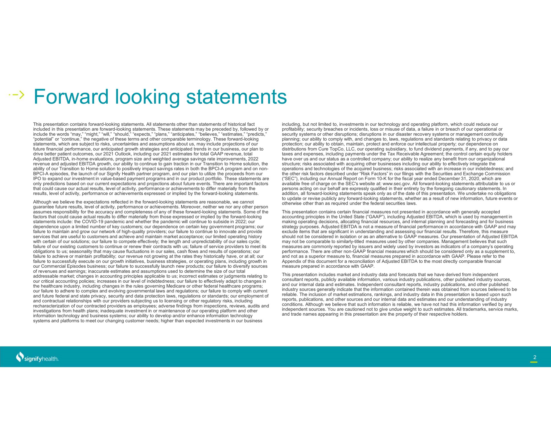 forward looking statements | Signify Health