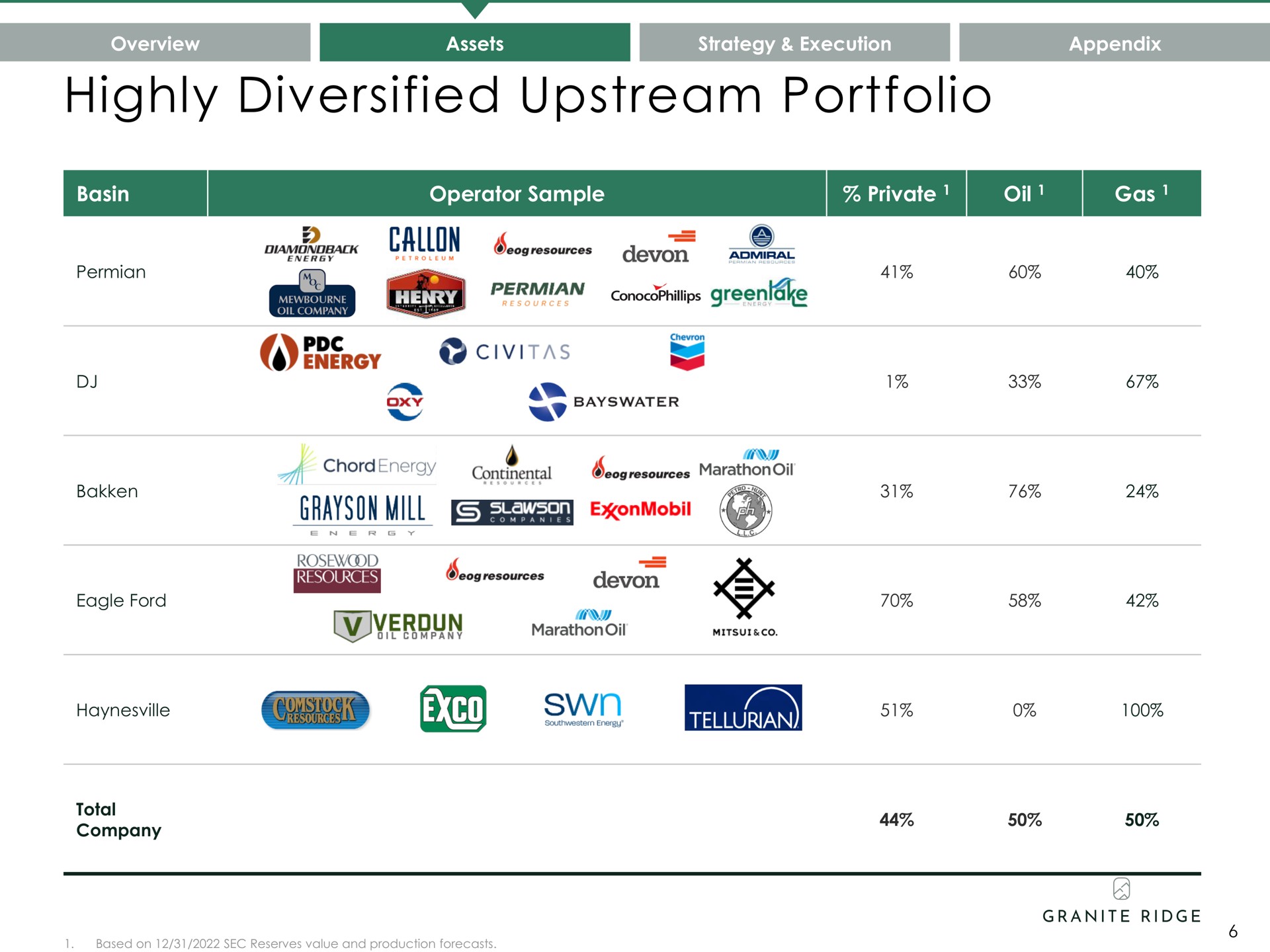 highly diversified upstream portfolio overview passes strategy execution appendix | Granite Ridge
