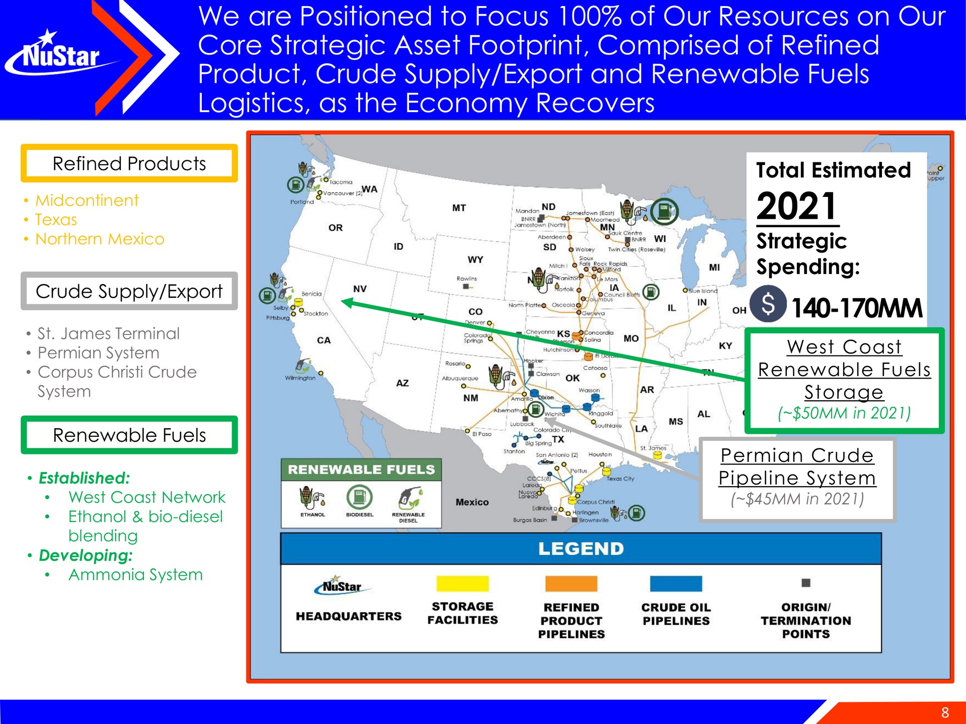 core strategic asset footprint comprised of refined product crude supply export and renewable fuels logistics as the economy recovers seem spending | NuStar Energy