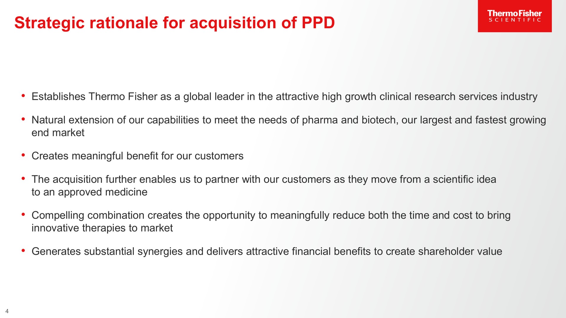 strategic rationale for acquisition of | Thermo Fisher