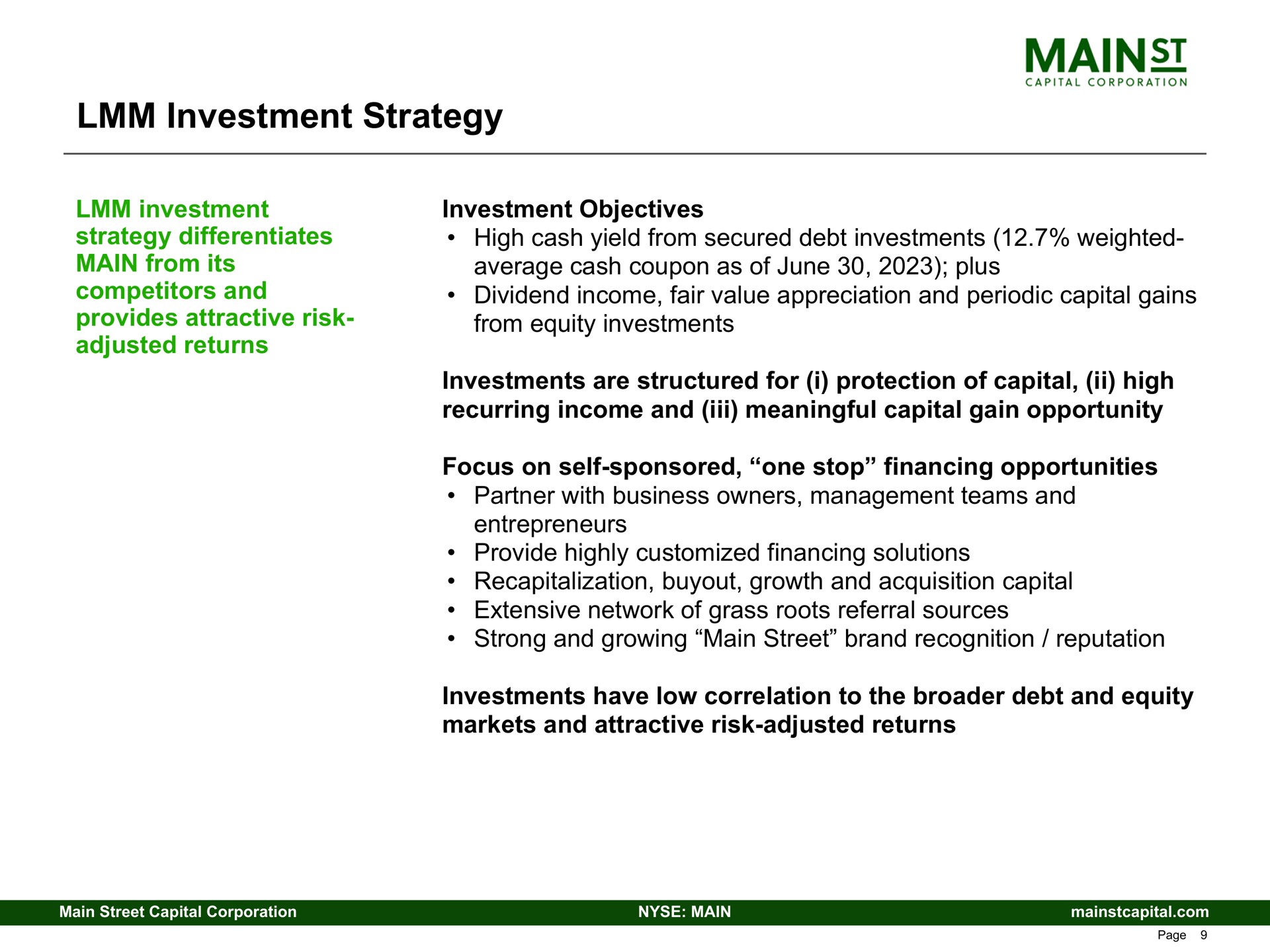 investment strategy competitors and dividend income fair value appreciation and periodic capital gains | Main Street Capital