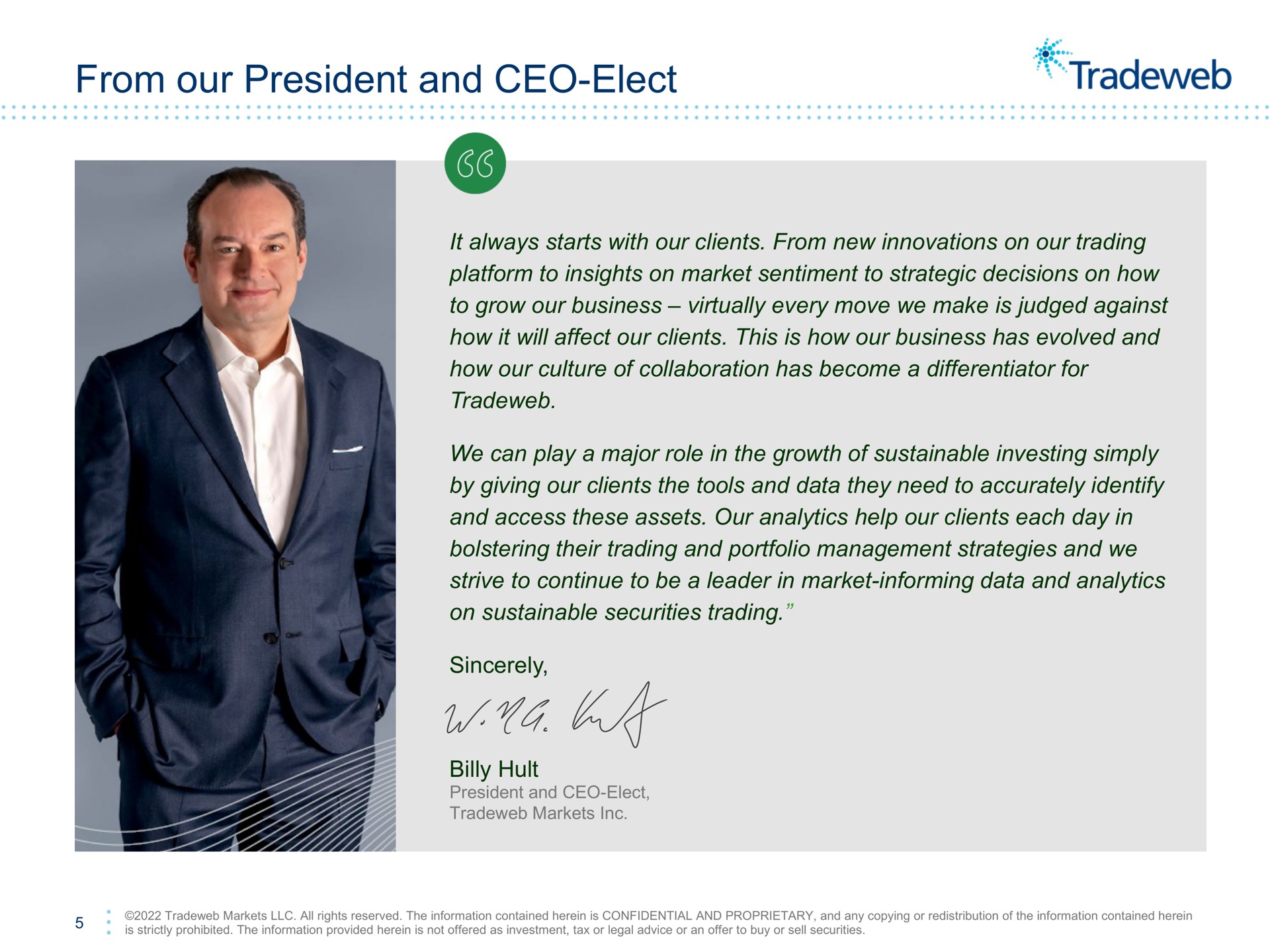 from our president and elect | Tradeweb