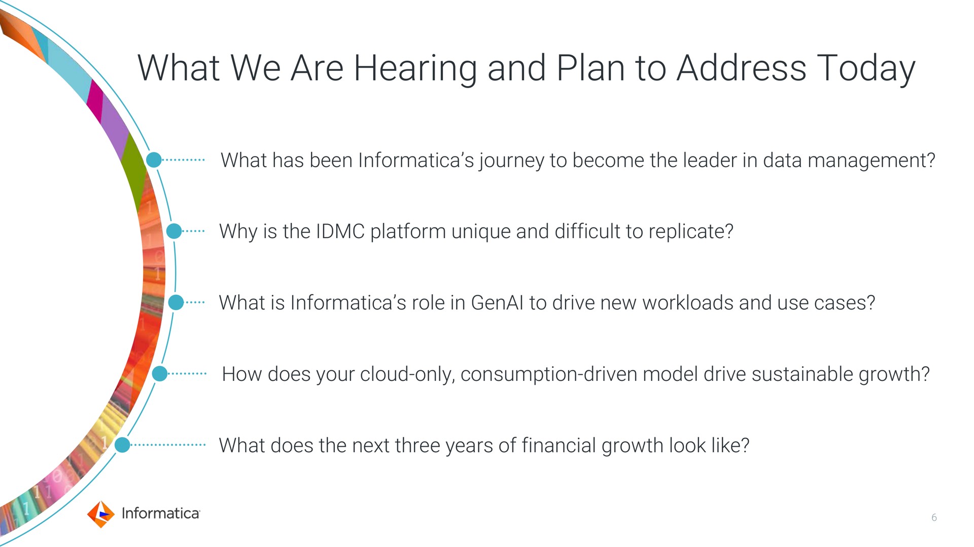what we are hearing and plan to address today | Informatica