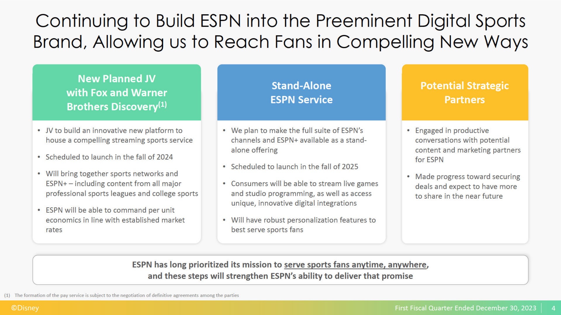 continuing to build into the digital sports brand allowing us reach fans in compelling new ways | Disney