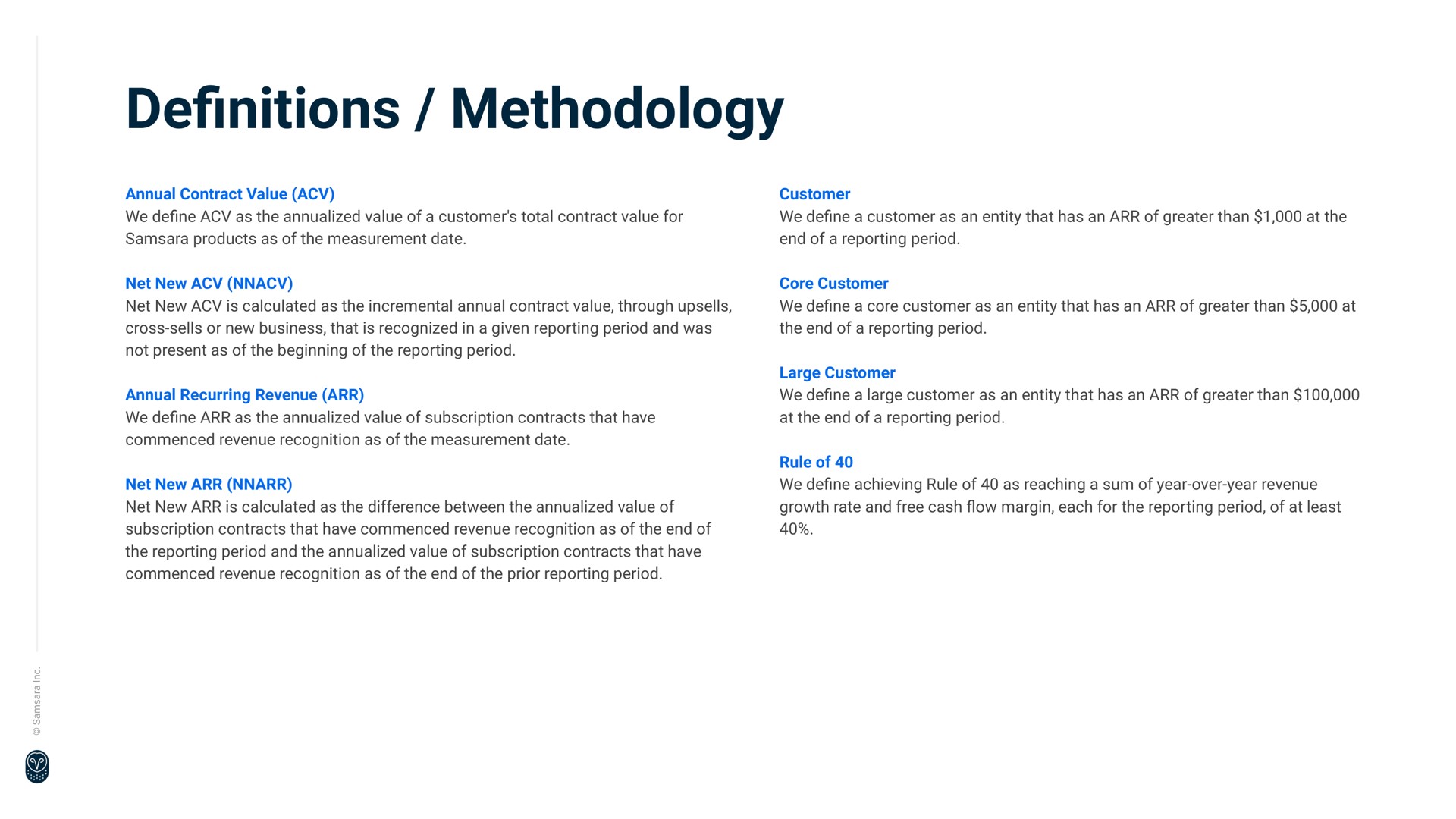 methodology definitions | Samsara