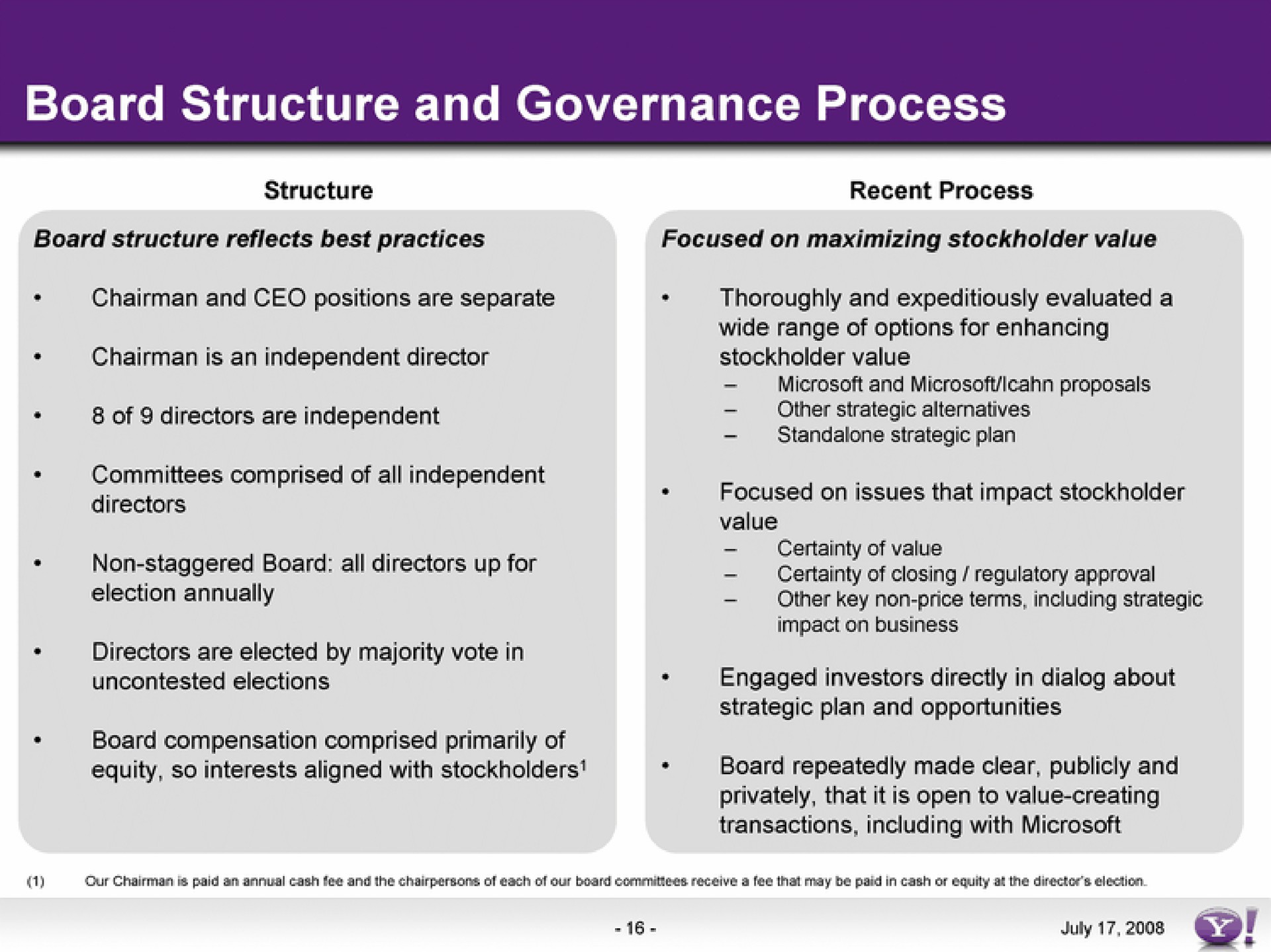 board structure and governance process | Yahoo