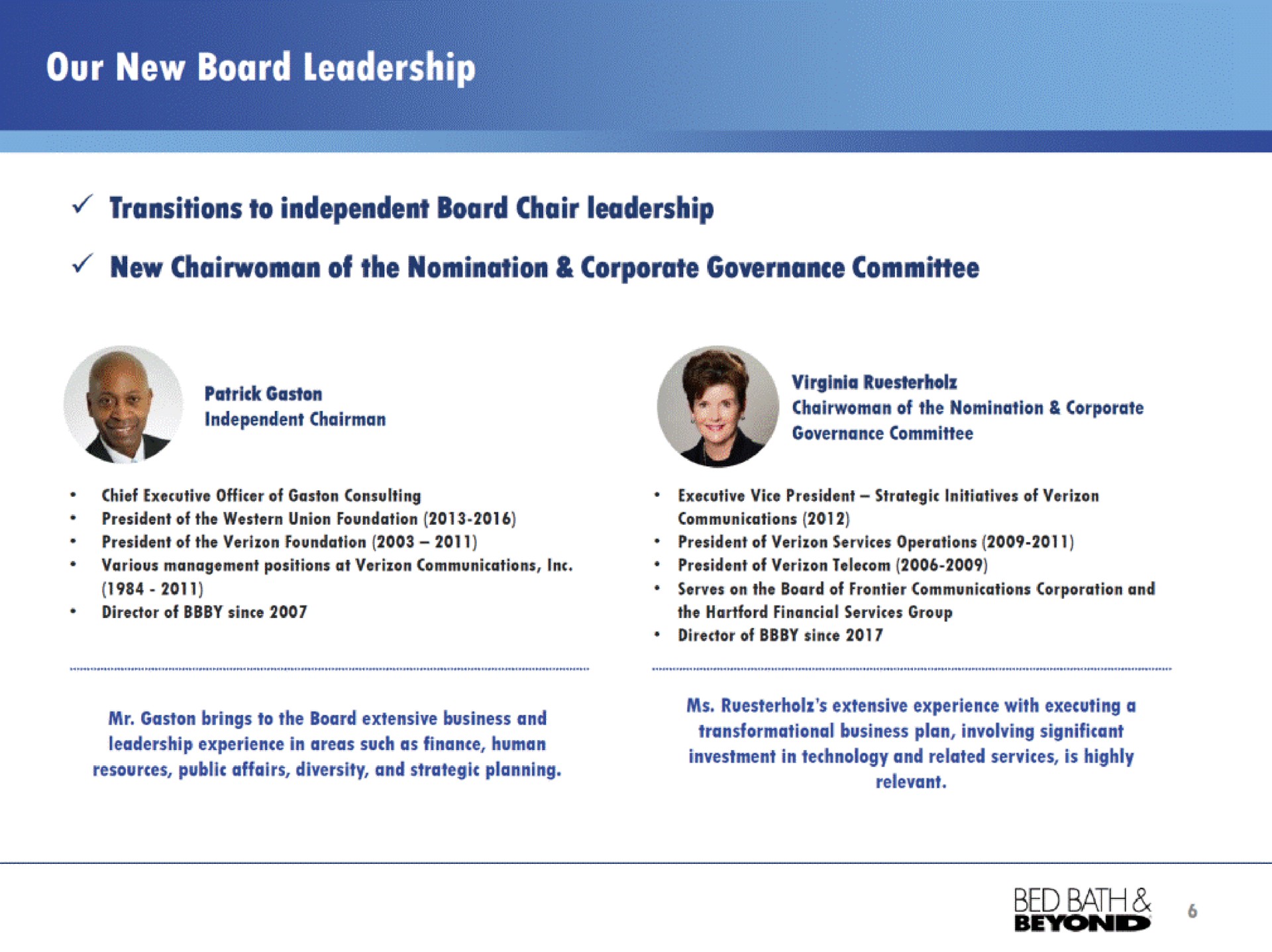 our new board leadership | Bed Bath & Beyond
