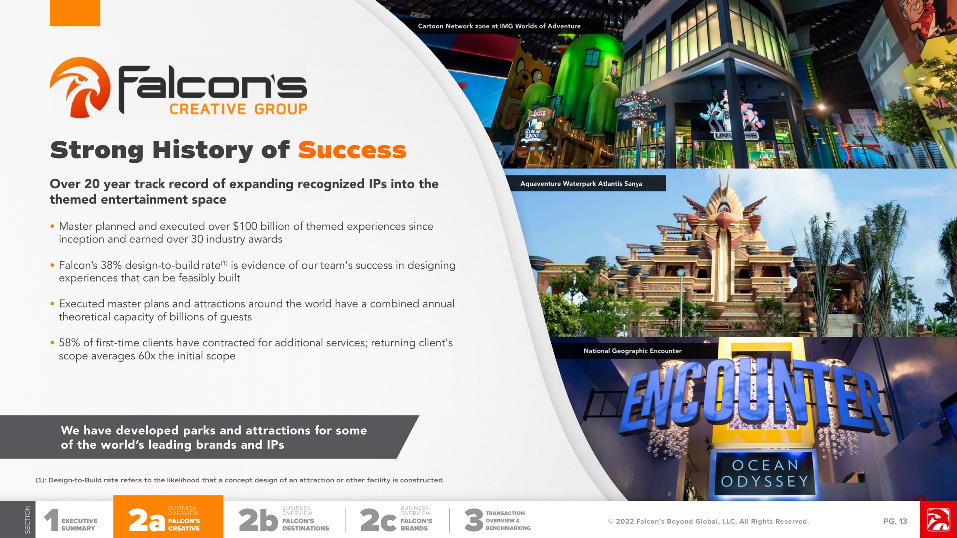 strong history of success over year track record of expanding recognized into the themed entertainment space we have developed parks and attractions for some of the world leading brands and | Falcon's Beyond