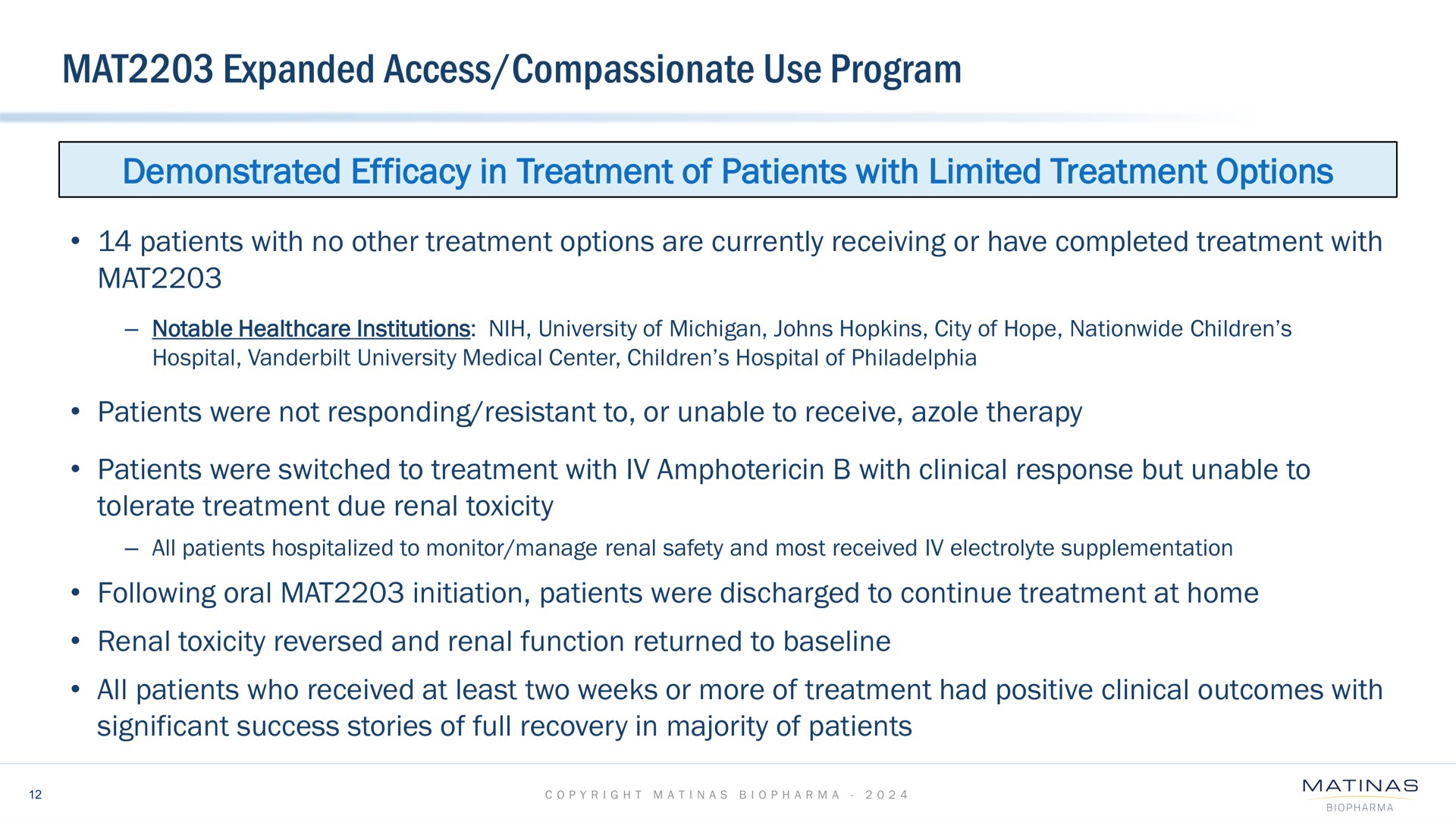 mat expanded access compassionate use program demonstrated efficacy in treatment of patients with limited treatment options | Matinas BioPharma