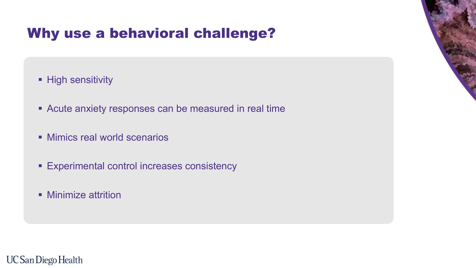 why use a behavioral challenge | Bionomics