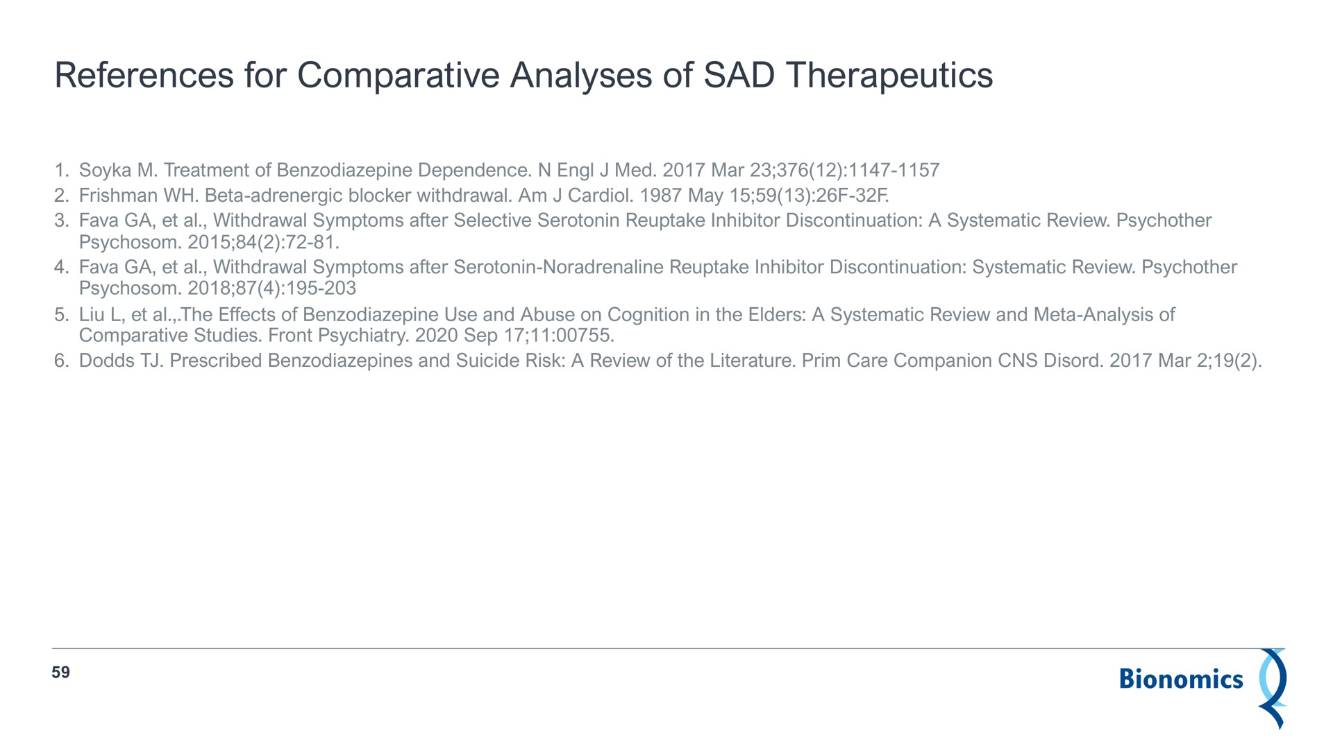 references for comparative analyses of sad therapeutics | Bionomics
