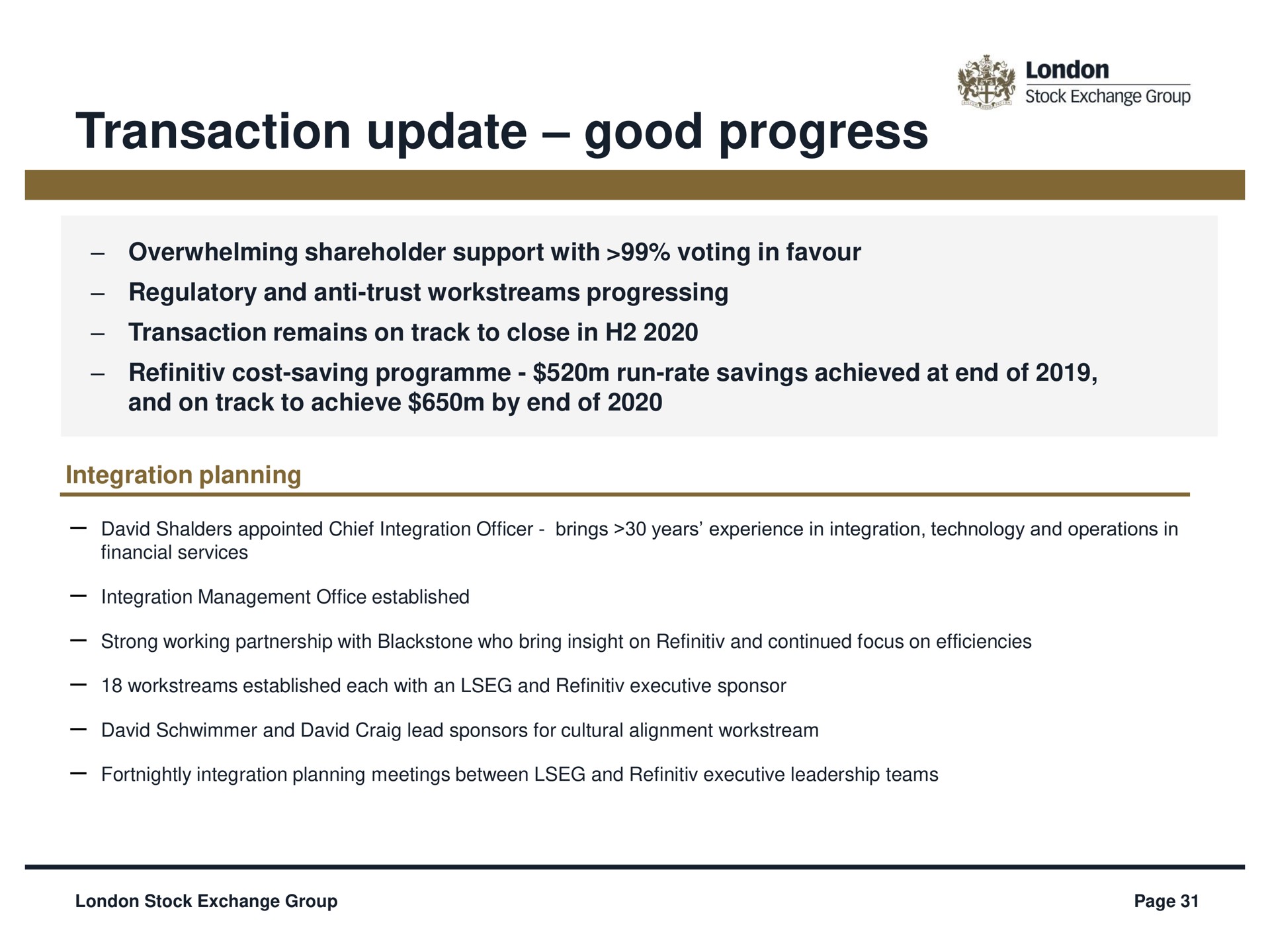 transaction update good progress a | LSE