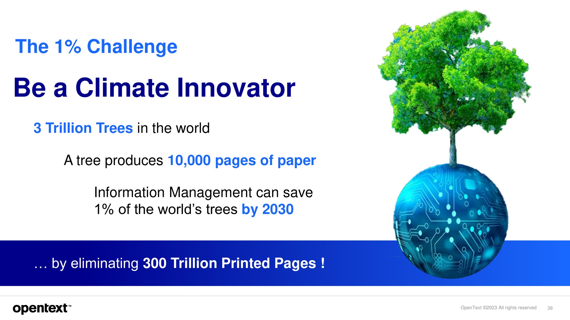 the challenge be a climate innovator trillion trees in world produces pages of paper information management can save of world trees by by eliminating trillion printed pages | OpenText
