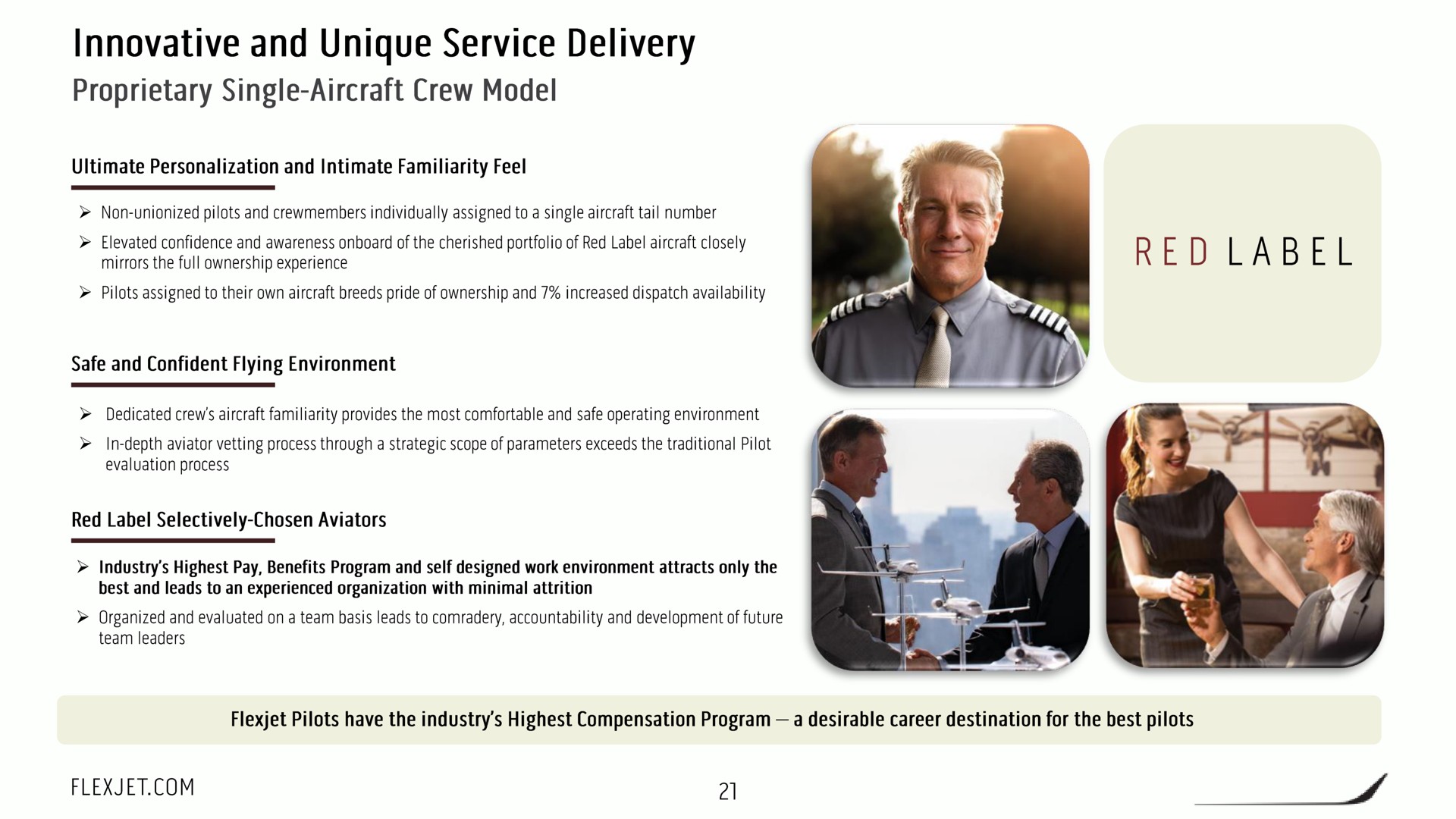 innovative and unique service delivery proprietary single aircraft crew model red label | FlexJet