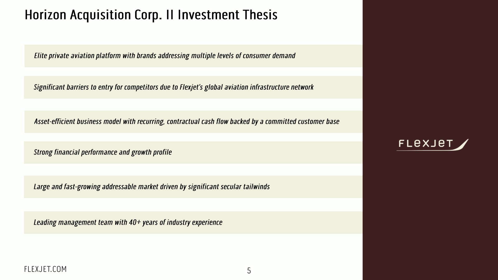 horizon acquisition corp investment thesis | FlexJet